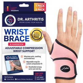 Doctor Developed Wrist Brace - Wrist wrap for Carpal Tunnel Arthritis,Tendonitis, Hand Support - Ideal for Fitness, Weightlifting - Handbook included (Pink (1 Pack), Wrist Brace)