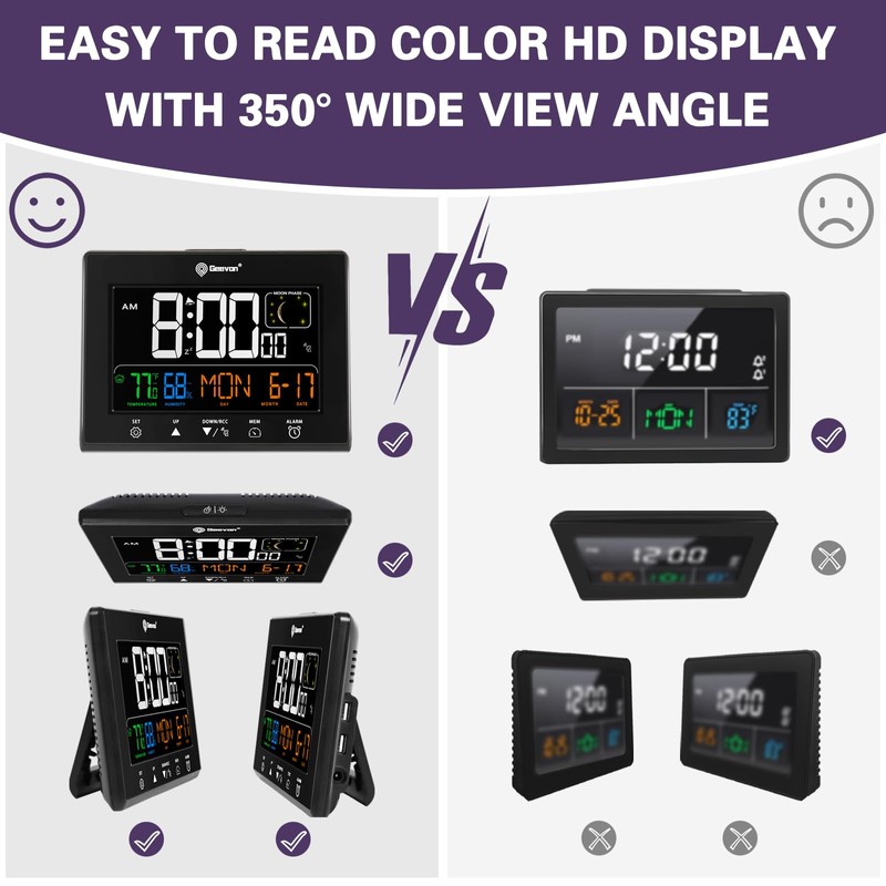 Geevon Digital Atomic Alarm Clocks for Bedrooms, Color VA Display