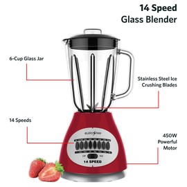 EUROSTAR 450W 14-Speed Glass Jar Blender (RED)