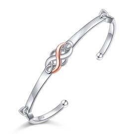 FLYOW Two Tone Irish Celtic Knot Bracelet 925 Sterling Silver Infinity Love Good Luck Irish Cuff Bangle Bracelet Birthday Valentine's Day Gifts Jewelry for Women