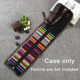Bringsine Pencil Roll Bag,Canvas Colored Pencil Holder Leather Case for Adults (No Pencils) Paint Brush Storage Pouch for Artist Painter