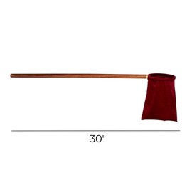 Needzo Velvet Offering Bag with Brass and Wood Handle, Church Service Supplies, 5-3/4" Dia x 11-1/4" H, 30" Long