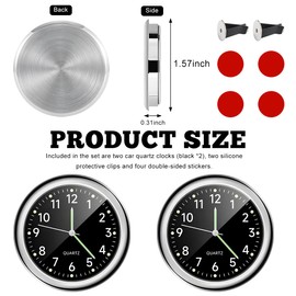 povtii 2 PCS Mini Car Clock, Round Shape Luminous Vehicle Dashboard Clock, Sturdy Clocks Watch with Self Adhesive Installation for Car Air Vent, Universal Interior Car Accessories (Black)