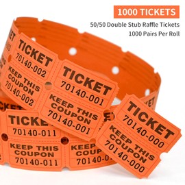 L LIKED Raffle Tickets Double Rolls 1000 per Roll 50/50 Raffle Tickets for Events, Entry, Class Reward (Orange)