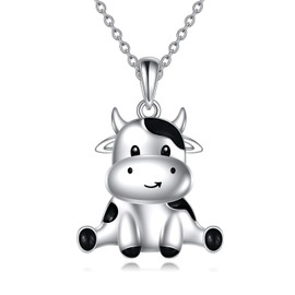VONALA 925 Sterling Silver Cow Necklace for Women Cute Animal Pendant Jewellery for Girls