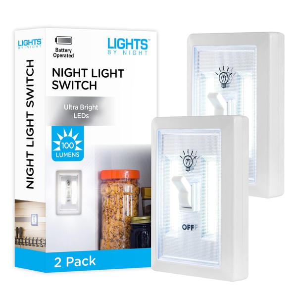 Lights by Night Wireless LED Light Switch, 2 Pack, Battery Operated, 100 Lumens, Tap Light, Portable Light Switch, Wireless, Stick-On Light, Perfect for Closet, Basement and More, 70943