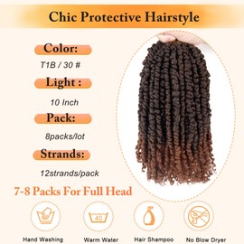 Passion Twist Hair 10 Inch 8 Packs Passion Twist Crochet Hair for Black Women, Ombre Brown Synthetic Crochet Pre twisted Curly Hair Passion Twists Braiding Hair Extensions