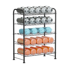 OYEAL Water Bottle Storage Rack 5 Tier Bottled Water Holder Organizer Freestanding Floor Beverage Soda Drink Stand Shelf for Kitchen Pantry Can Storage, Hold 30 Bottles, Black