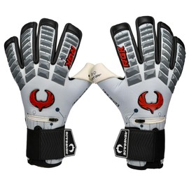 Renegade GK Eclipse Pulsar Professional Goalie Gloves with Pro Fingersaves | 4mm EXT Contact Grip | Gray & Red Football Goalkeeper Gloves (Size 6, Youth, Junior, Neg. Cut, Level 5)