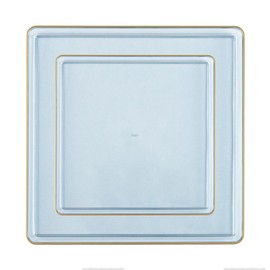 EcoQuality Combo Set 7.75" Dessert Plates and 10.75" inch Square Blue Plastic Plates with Gold Rim, Disposable China Like Party Plate, Heavy Duty Dinner Charger Plate, Salad, Wedding, Tableware (10)