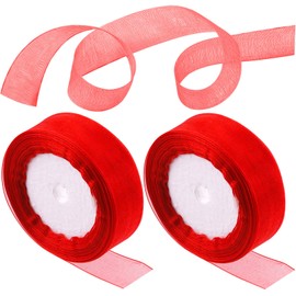 Rustark 2 Roll 1" x 25 Yards Red Sheer Organza Ribbon Transparent Chiffon Fabric Organza Ribbons for Gift Wrapping Invitations Christmas Birthday Wedding Party Decoration(2.5cm x 23m)