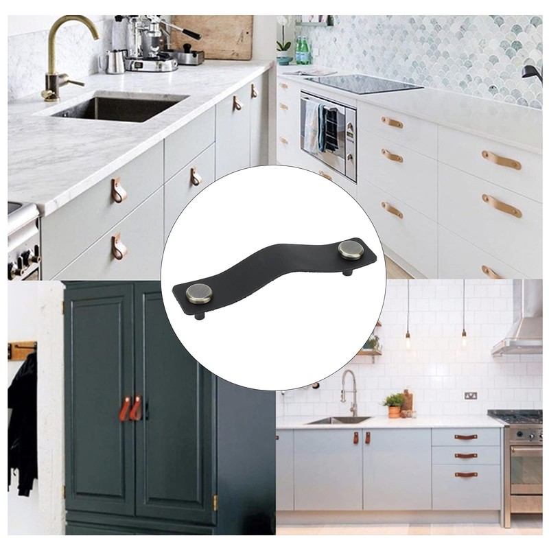CHEOTIME Leather Handles for Drawers, Modern Leather Cabinet Pulls Simple