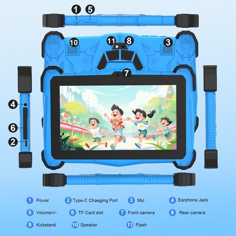 YATIOM 7 Inch Android 15 Kids Tablet, 10GB RAM 64GB