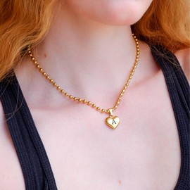 Initial Heart Necklace | Waterproof Jewelry | Silver Stainless Steel and Gold - Color: Gold, Letter: J, Chain Style: Chunky