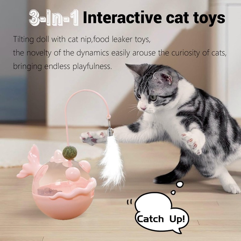 Interactive Cat Toys for Indoor with Feather Teaser Wand,Stimulation Smart