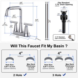 Bathroom Sink Faucet, Hurran 4 inch Chrome Bathroom Faucets for Sink 3 Hole with Pop-up Drain and Supply Hoses, 2-Handle Centerset Faucet for Bathroom Sink Vanity RV Farmhouse, 2 Pack