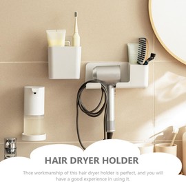 PACKOVE Wall-Mounted Hair Dryer Storage Rack No-Drill Organizer for Bathroom White Hair Curler Shelf Easy Installation Space-Saving Design