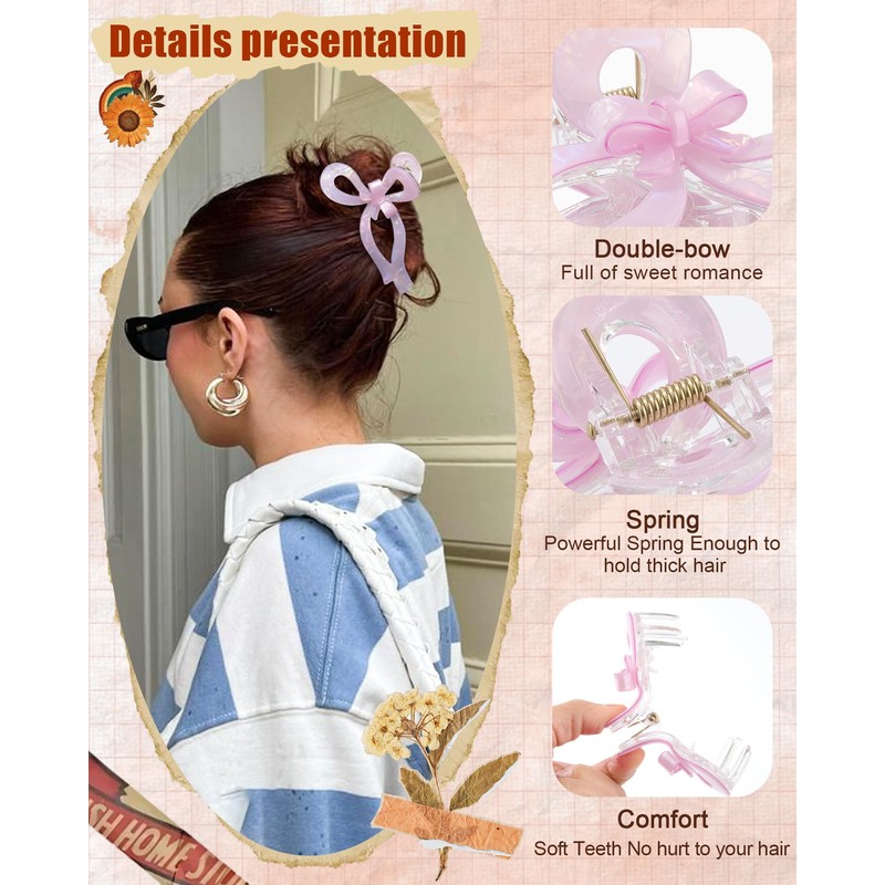 3pcs Bow Hair Clips for Women, Cute Hair Claw Clip