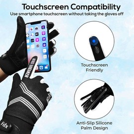 FDX Full Finger Winter Cycling Gloves, Breathable, Water Resistant, Windproof, Anti- Shocking Gel Padded Palms, Touchscreen, Anti-Slip Warm Thermal Men Women MTB, Racing, Riding, Running (White M)