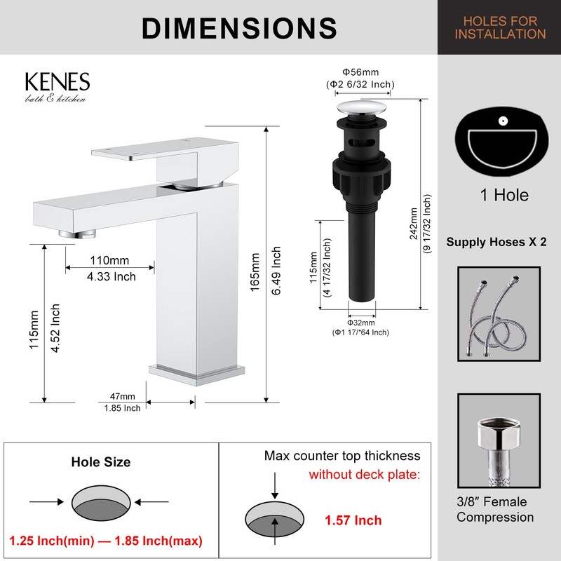 KENES Chrome Bathroom Faucet Single Handle Bathroom Sink Faucet Lavatory