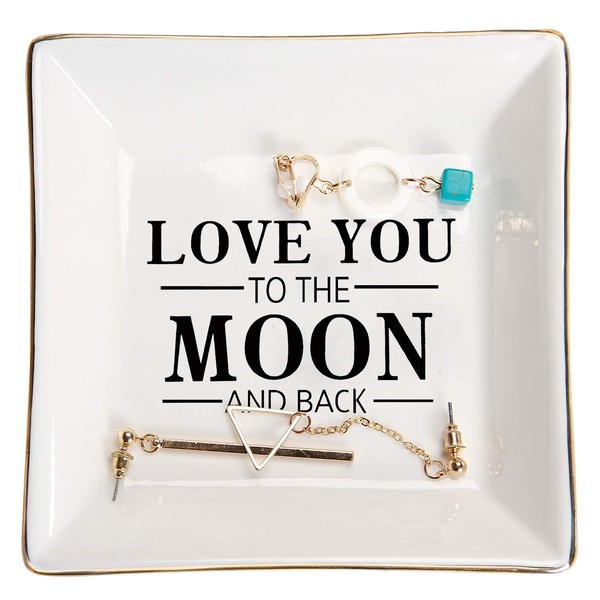 HOME SMILE Wife Gifts From Husband for Mother's Day Birthday Valentines Anniversary Ring Trinket Dish-I Love You to The Moon and Back