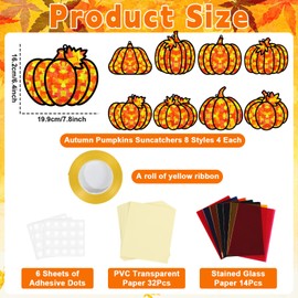 32 Sets Pumpkin Suncatchers Craft Kit DIY Window Stained Glass Effect Fall Pumpkin Paper Crafts Home School Classroom Autumn Thanksgiving Decor Kid Birthday Gift Creative Art Project Activity Game