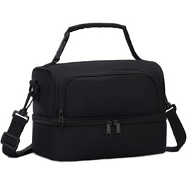 Chase Chic Lunchtasche Damen Herren,Leicht Isolierte Kühltasche,Lunch Tasche mit Zwei Fächern und Abnehmbarer Verstellbarer für Arbeit, Schule, Picknick, Strand(Schwarz)