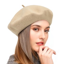 Komorebi Beret Hats for Women Black Wool French Beret Solid Color Warm Caps Girls Stylish Classic Beige