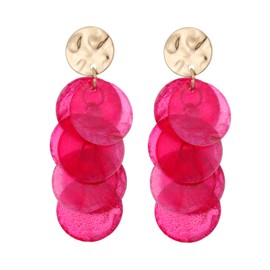 Winssigma Shell Earrings for Women, Cluster of Round Shell Drop Dangle Earrings Summer Beach Jewelry(Hot Pink)