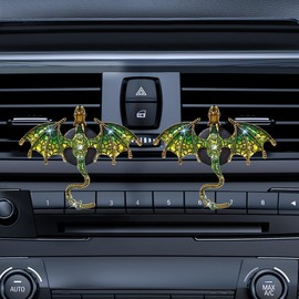 2PCS Bling Wyvern Car Air Vent Clips, Crystal Rhinestone Air Fresheners Outlet Clip, Cute Enamel Dragon Car Diffuser, Car Interior Decoration Charm Accessories for Women men Present (Green)