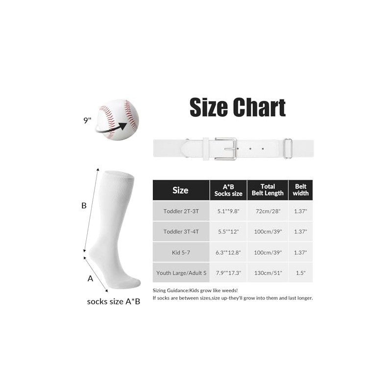 JASGOOD Toddler/Youth/Adult baseball belt Set，Softball Accessories Combo Set,2 Socks 1