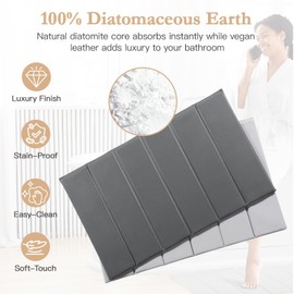 UINIU Foldable Stone Bath Mat for Bathroom, Super Absorbent Quick-Dry, Non-Slip Diatomaceous Earth Bath Mat for Bathtub, Bathroom & Kitchen Floor – Easy to Clean & Space-Saving Storage, Dark Grey