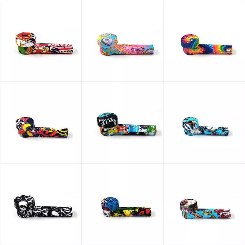 Unbranded 5-Pack Printed Silicone Pipes with Lids & Stainless Steel