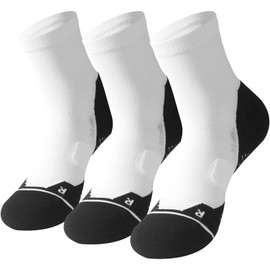 HUSO White Running Socks for Wommen Men,Ankle Cushioned Compression Performance Anti-blister Tab with 3 Pairs Cycling Tennis Hiking Socks