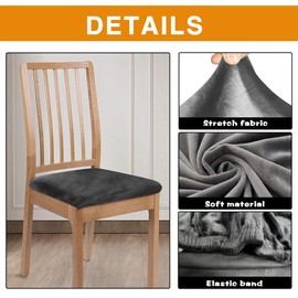 NiCola Dining Chair Seat Covers Velvet, Velvet Dining Chair Seat Protectors, Velvet Soft Chair Seat Cover Stretchable, Velvet Dining Chair Seat Covers Set of 2 (black, Set of 2)