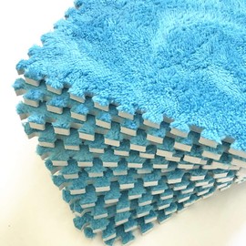 Smabee Interlocking Carpet Shaggy Soft EVA Foam Mats Fluffy Area Rugs Protective Floor Tiles Exercise Play Mat for Children Kids Room Home Parlor Bedroom (12 pcs, Blue)