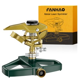 FANHAO Heavy Duty Pulsating Impact Lawn Sprinkler with Metal Base, 100% Metal Adjustable Circular Zinc Impulse Sprinkler for Yard Lawn, 360 Degree Large Area Coverage, Covers Up to 5800 sq. ft