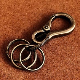 BRASS STORE Carabiner Keychain with Antique Double Ring (Bronze Small) Key Ring for Men and Women, Antique Gold, Bronze Hook, brown (bronze)