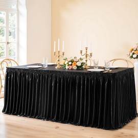 PARTISKY Glitter Black Table Skirt for Rectangle Tables 6ft, Wrinkle Resistant Pleated Ruffle Table Cloth Desk Skirts for Weddings Birthday Party Banquet Dining Table Decorations