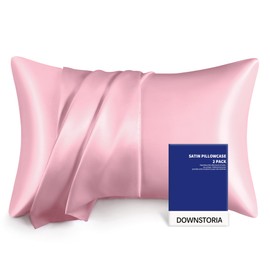 DOWNSTORIA Satin Pillowcase for Hair and Skin Similar to Silk Pillow Cases 2 Pack, Silky Pillow Cover with Envelope Closure Set of 2, Gifts for Women Men(20x36 Inches, Pink)