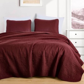 Chezmoi Collection Luca 3-Piece Oversized Bedspread Set, King Size, Burgundy - Summer Quilt Lightweight Microfiber Bedspread 118 x 106 - Floral Medallion Pattern Coverlet for All Season