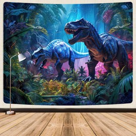 GOAOK Dinosaur Tapestry for Boys Room Decor, Wild Anicient Animals Wall Tapestries, Nature Forest Fairytales Dinosaur Tapestry Wall Hanging 80X60 Inches for Bedroom Living Room Dorm Room