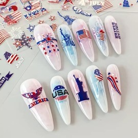 SHIPAI 4th of July Nail Stickers - Patriotic DIY Waterproof Nail Decals with American Flag,USA Stras Designs Nail Art for Women,Gril in Party