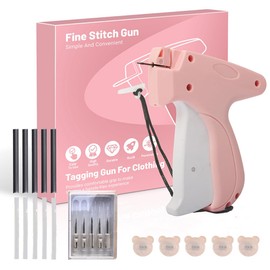 Stitch Gun for Clothes，Tagging Gun，Handheld Sewing Machine，Quick Clothing Fixer，Includes 5 Needle， 50 pin buckles，1000 Black Fasteners & 1000 White Fasteners (pink)