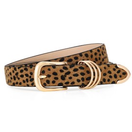 JASGOOD Women Leather Belt with Gold Buckle Ladies Faux Leather Belt for Jeans Pants(Leopard)