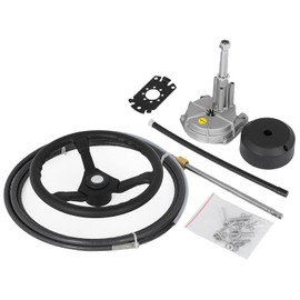 VEVOR Boat Steering System Kit, 16' Outboard Boat Steering Control Cable, 13.5" Steering Wheel, 3/4" Tapered Shaft, Alloy Marine Steering System, for Yachts, for Yachts, Fishing Boats, and Others