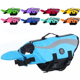 EMUST Dog Life Jacket, Ripstop Large Dog Life Vests Swimsuit for Boating/Swimming/Pool with Double Rescue Handles, Dog Flotation Vest for Large Dogs, Blue,XXL