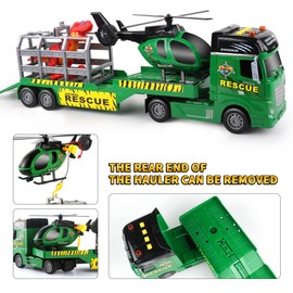 Dwi Dowellin Carrier Truck Kids Toys,25.6" Semi Truck Toy with Helicopter and Dinosaurs,Gifts for Age 3 4 5 6+ Years Old Boys Girls