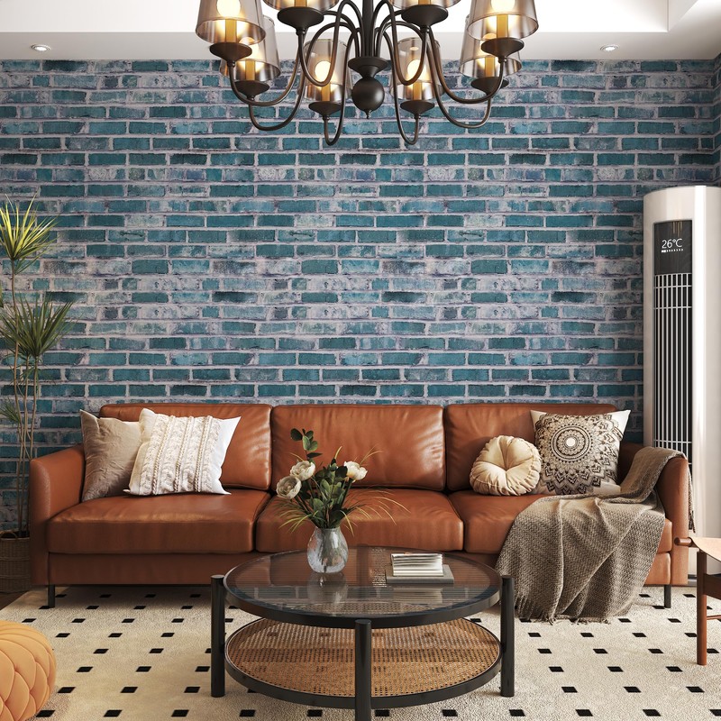 Blue Green Brick Wallpaper Peel and Stick Wallpaper17.3" x 394"Brick