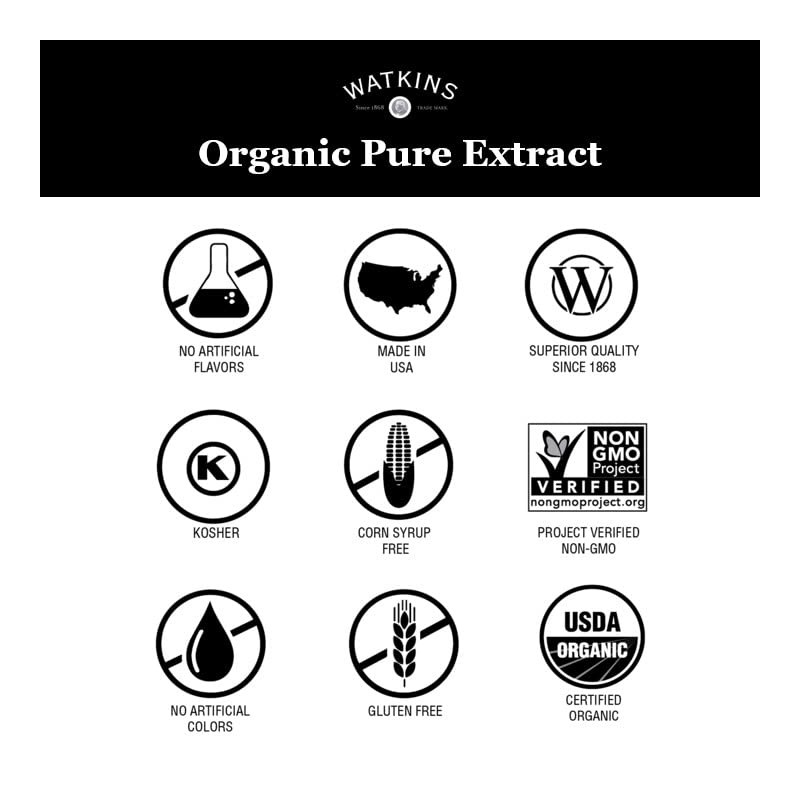 Watkins Organic Pure Almond Extract, Non-GMO, Kosher, 2 oz. Bottle,
